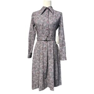 Jennifer Glasgow Floral Print Button Front Belted Midi Dress Cotton‎ Size S NWT